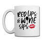 Red Lips Wine Sips - Black - Coffee/Tea Mug - white