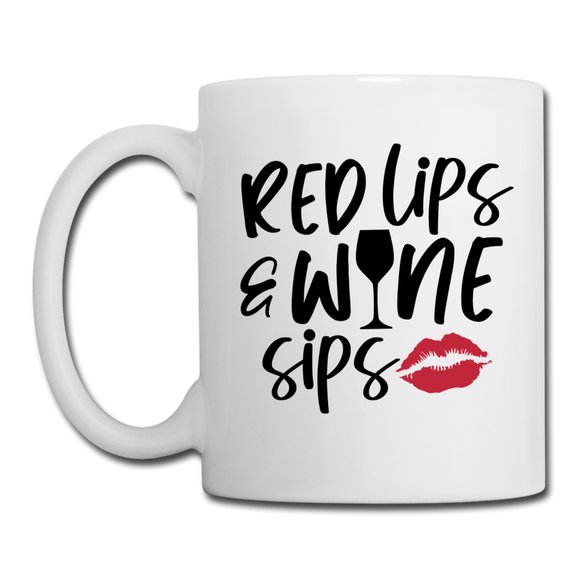 Red Lips Wine Sips - Black - Coffee/Tea Mug - white