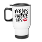 Red Lips Wine Sips - Black - Travel Mug - white