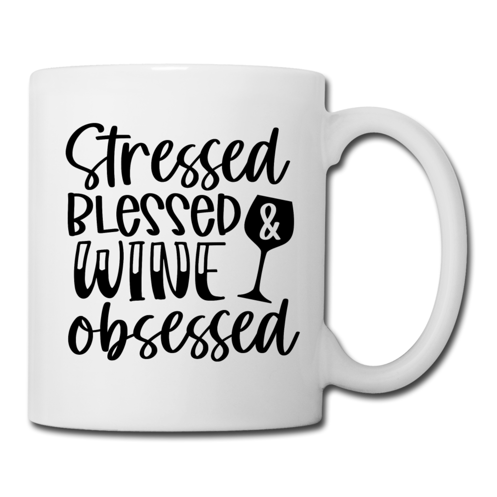 Stressed Blessed Wine Obsessed - Black - Coffee/Tea Mug - white