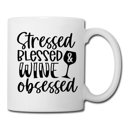 Stressed Blessed Wine Obsessed - Black - Coffee/Tea Mug - white