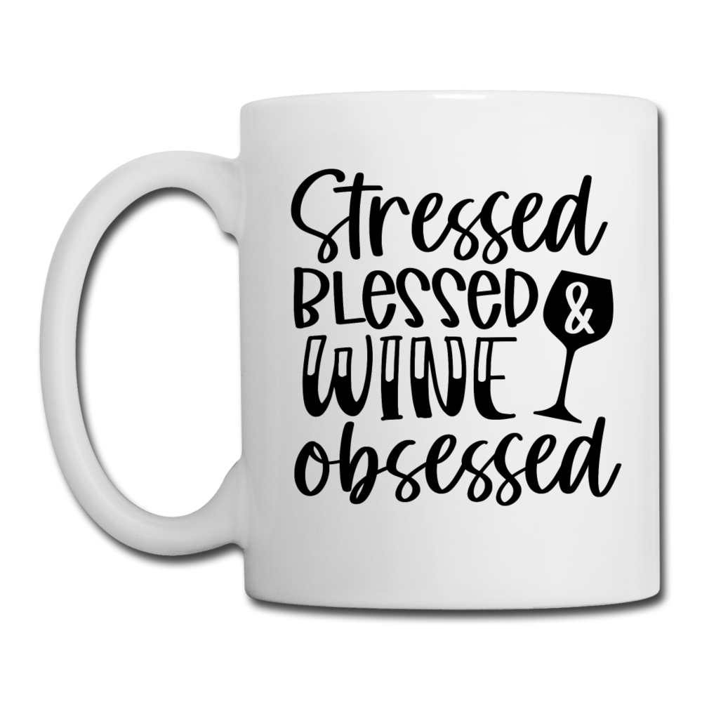 Stressed Blessed Wine Obsessed - Black - Coffee/Tea Mug - white