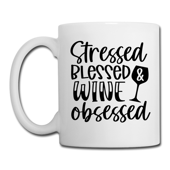Stressed Blessed Wine Obsessed - Black - Coffee/Tea Mug - white