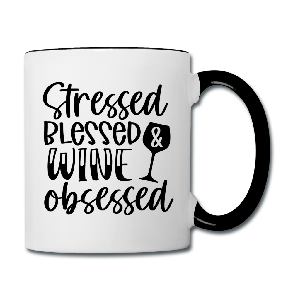 Stressed Blessed Wine Obsessed - Black - Contrast Coffee Mug - white/black