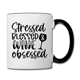 Stressed Blessed Wine Obsessed - Black - Contrast Coffee Mug - white/black