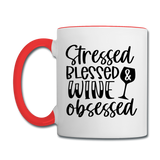 Stressed Blessed Wine Obsessed - Black - Contrast Coffee Mug - white/red