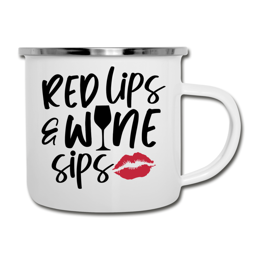 Red Lips Wine Sips - Black - Camper Mug - white