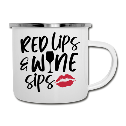 Red Lips Wine Sips - Black - Camper Mug - white