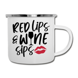 Red Lips Wine Sips - Black - Camper Mug - white