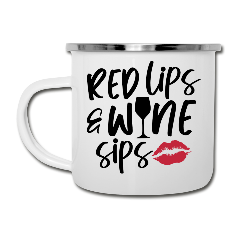 Red Lips Wine Sips - Black - Camper Mug - white