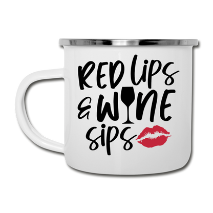 Red Lips Wine Sips - Black - Camper Mug - white