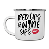 Red Lips Wine Sips - Black - Camper Mug - white