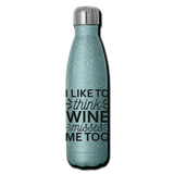 Wine Misses Me Too - Black - Insulated Stainless Steel Water Bottle - turquoise glitter
