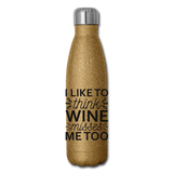 Wine Misses Me Too - Black - Insulated Stainless Steel Water Bottle - gold glitter
