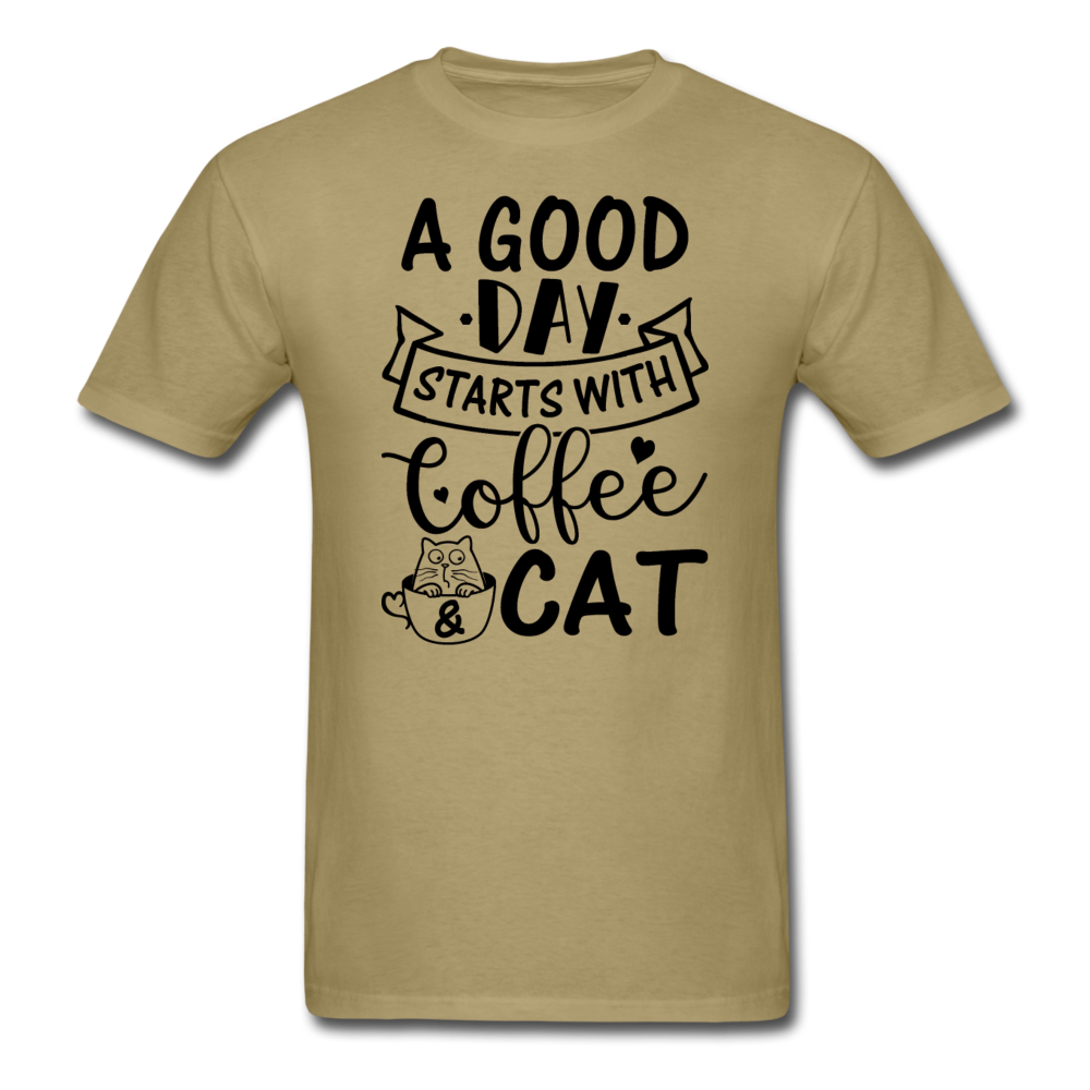 A Good Day - Coffee - Cat - Black - Unisex Classic T-Shirt - khaki