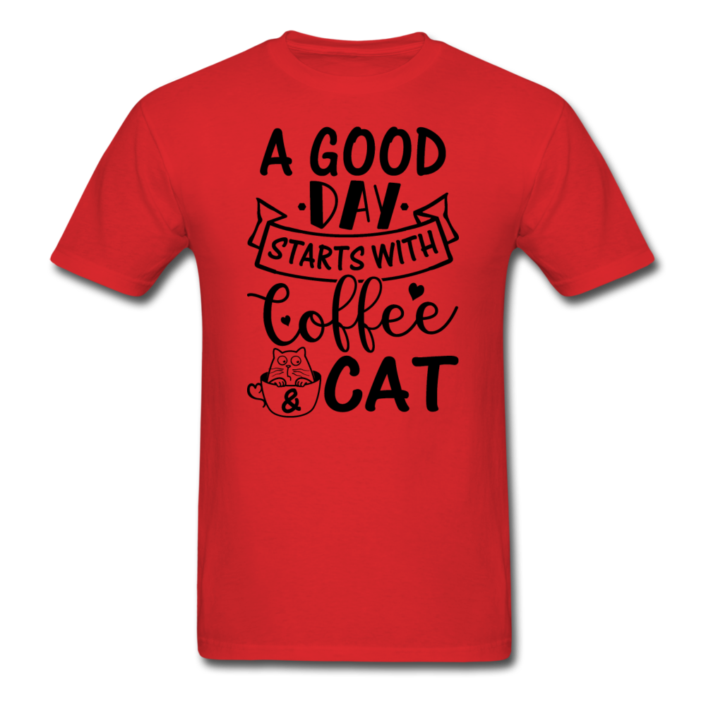 A Good Day - Coffee - Cat - Black - Unisex Classic T-Shirt - red