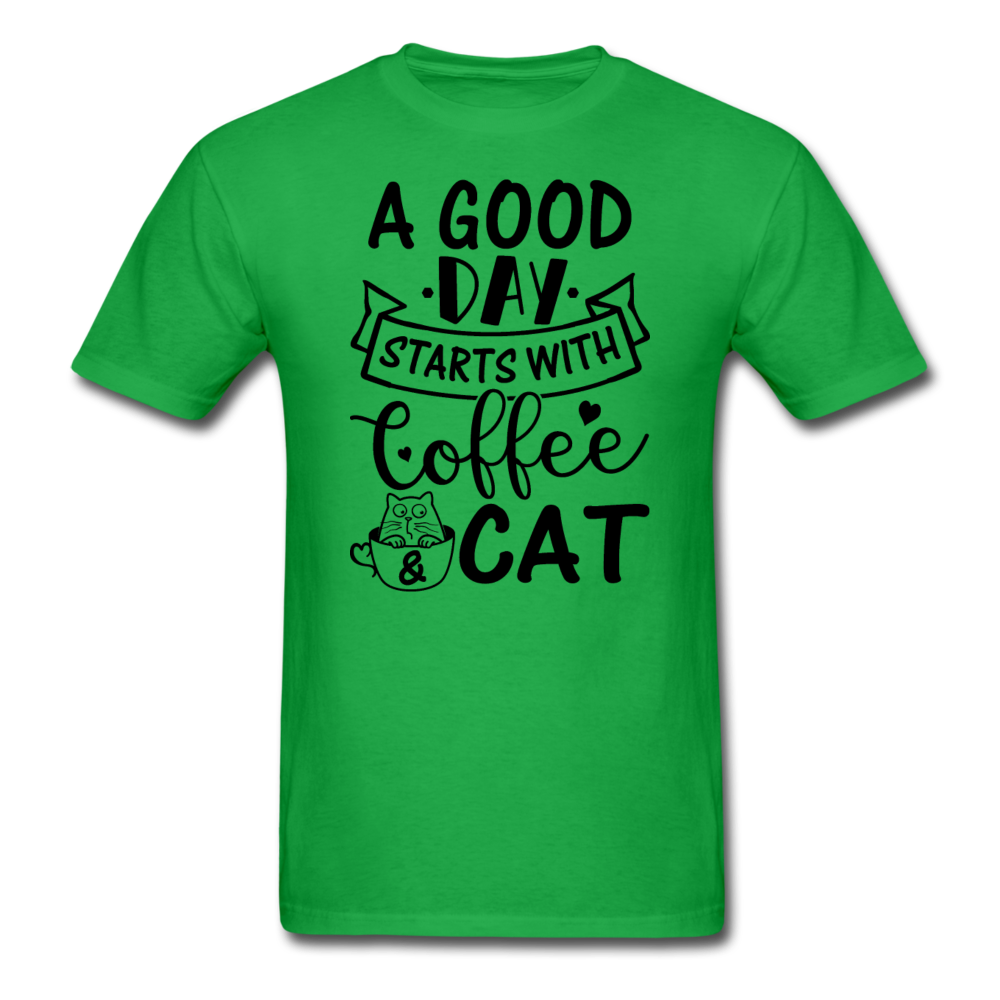 A Good Day - Coffee - Cat - Black - Unisex Classic T-Shirt - bright green