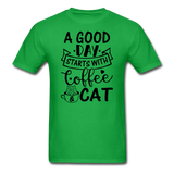 A Good Day - Coffee - Cat - Black - Unisex Classic T-Shirt - bright green