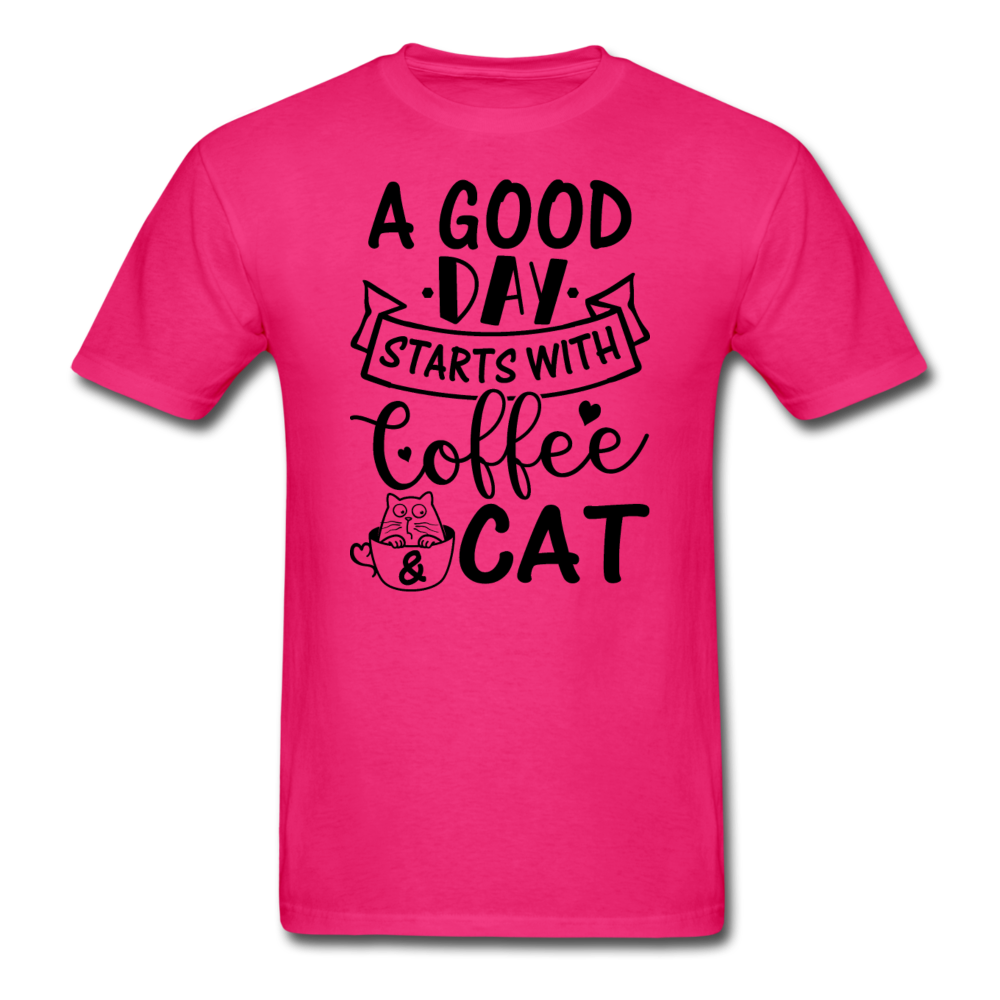 A Good Day - Coffee - Cat - Black - Unisex Classic T-Shirt - fuchsia