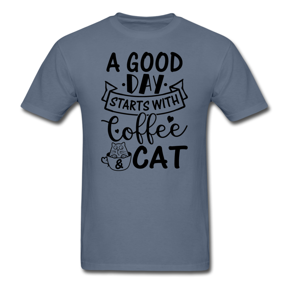 A Good Day - Coffee - Cat - Black - Unisex Classic T-Shirt - denim