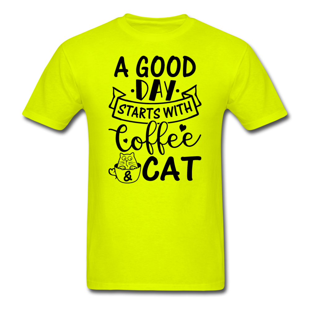 A Good Day - Coffee - Cat - Black - Unisex Classic T-Shirt - safety green