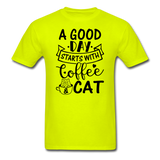 A Good Day - Coffee - Cat - Black - Unisex Classic T-Shirt - safety green