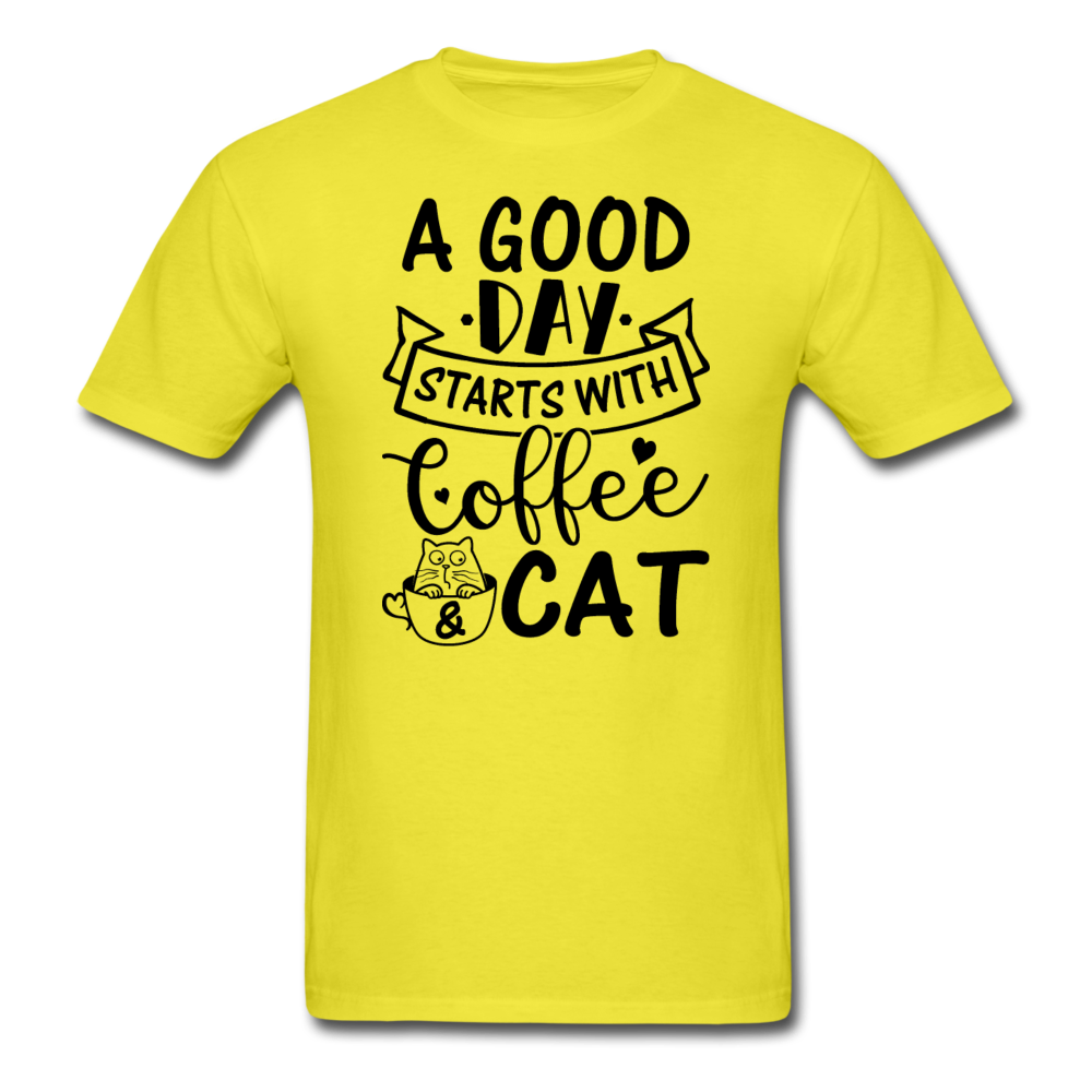 A Good Day - Coffee - Cat - Black - Unisex Classic T-Shirt - yellow