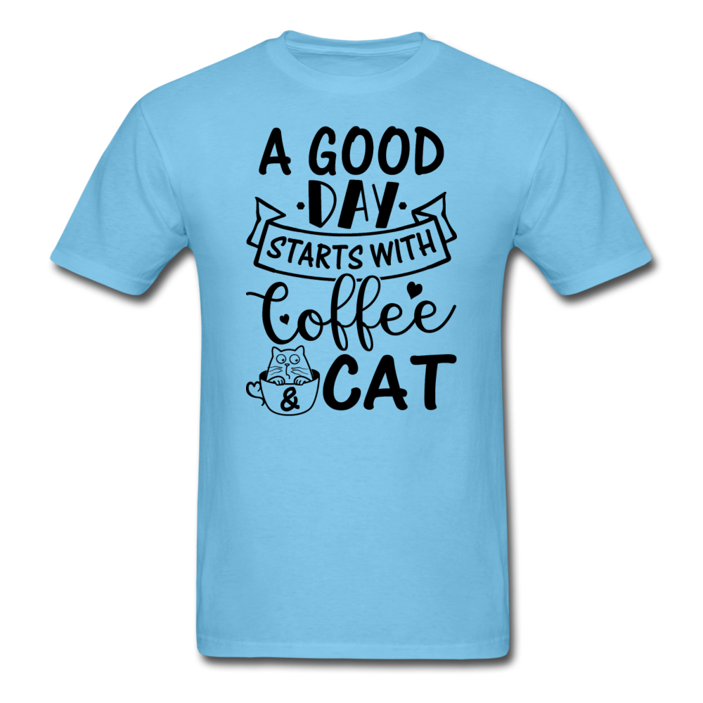 A Good Day - Coffee - Cat - Black - Unisex Classic T-Shirt - aquatic blue