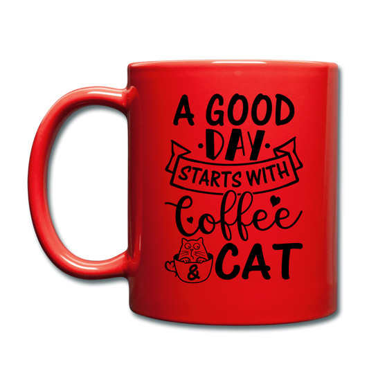 A Good Day - Coffee - Cat - Black - Full Color Mug - red