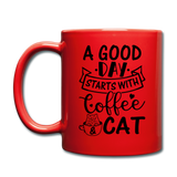 A Good Day - Coffee - Cat - Black - Full Color Mug - red