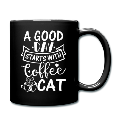 A Good Day - Coffee - Cat - White -  Color Mug - black