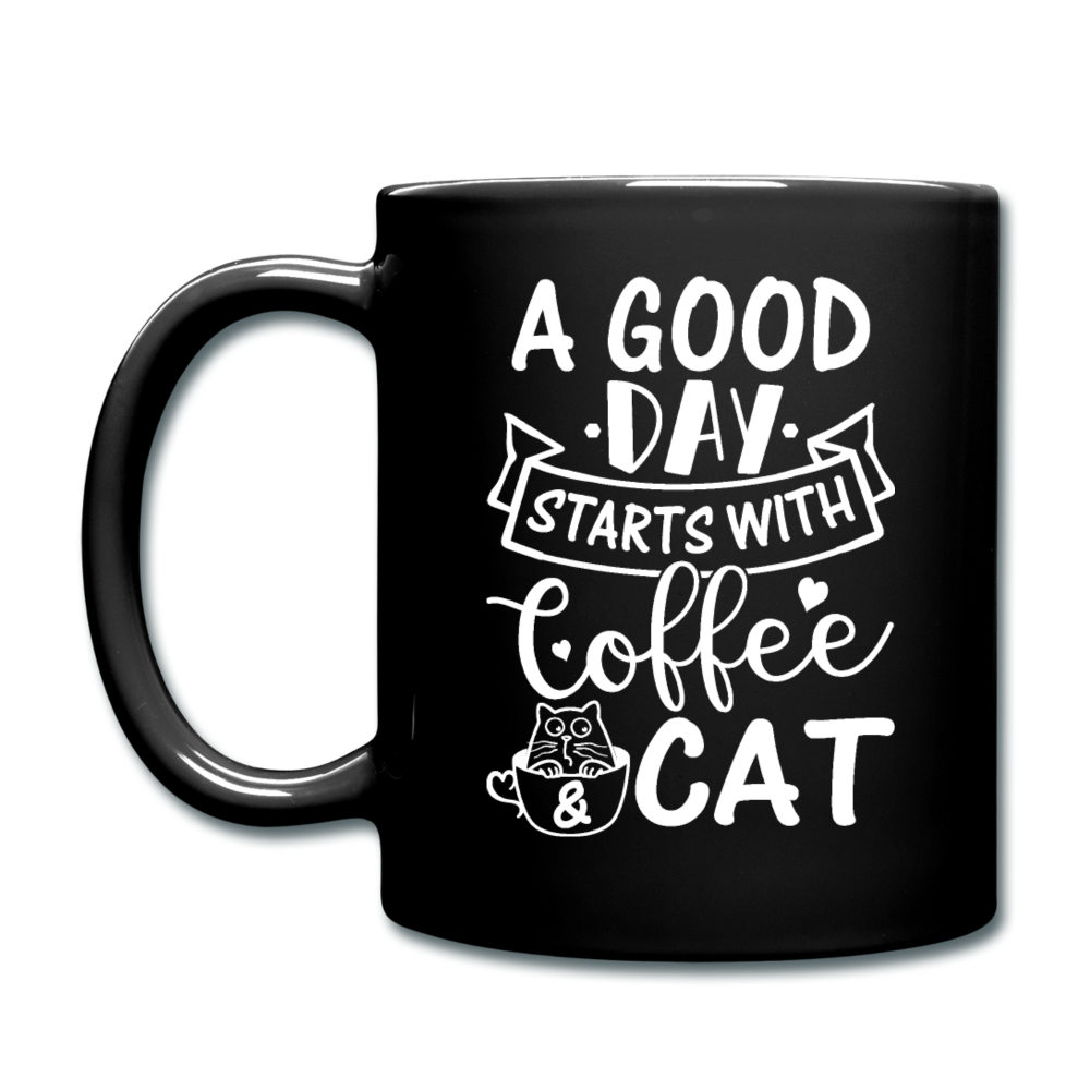 A Good Day - Coffee - Cat - White -  Color Mug - black