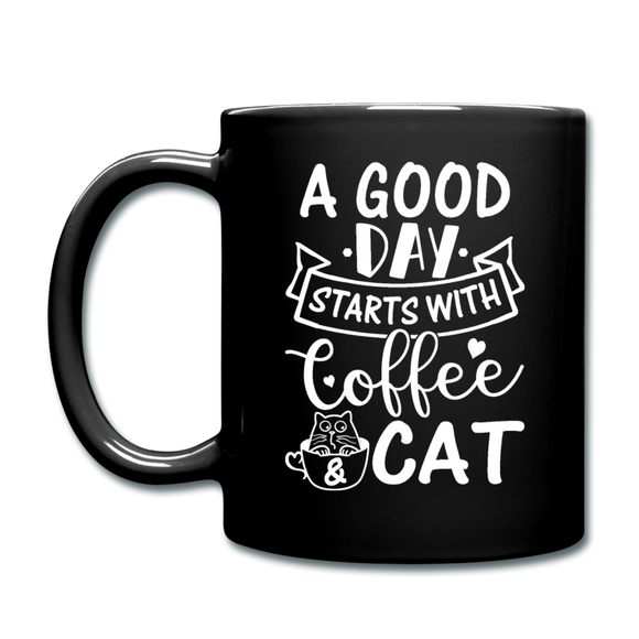 A Good Day - Coffee - Cat - White -  Color Mug - black