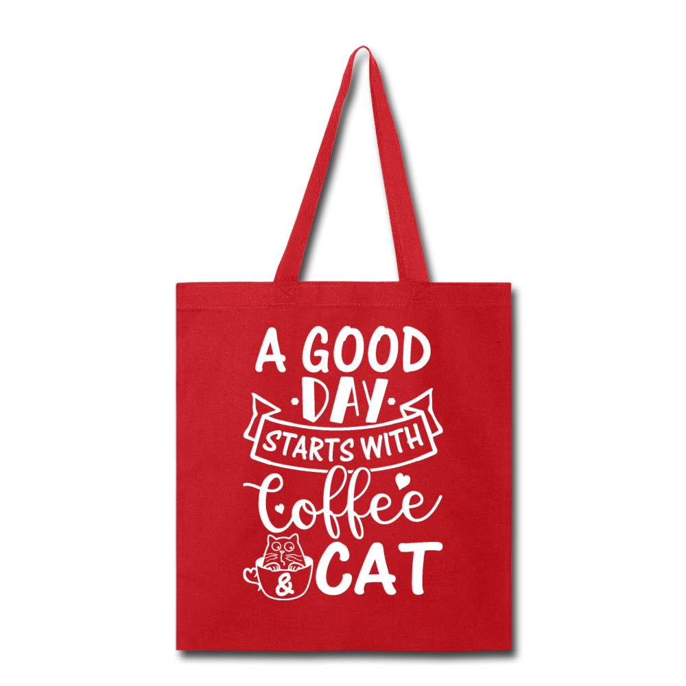 A Good Day - Coffee - Cat - White - Tote Bag - red