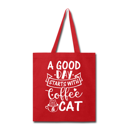 A Good Day - Coffee - Cat - White - Tote Bag - red