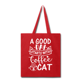 A Good Day - Coffee - Cat - White - Tote Bag - red