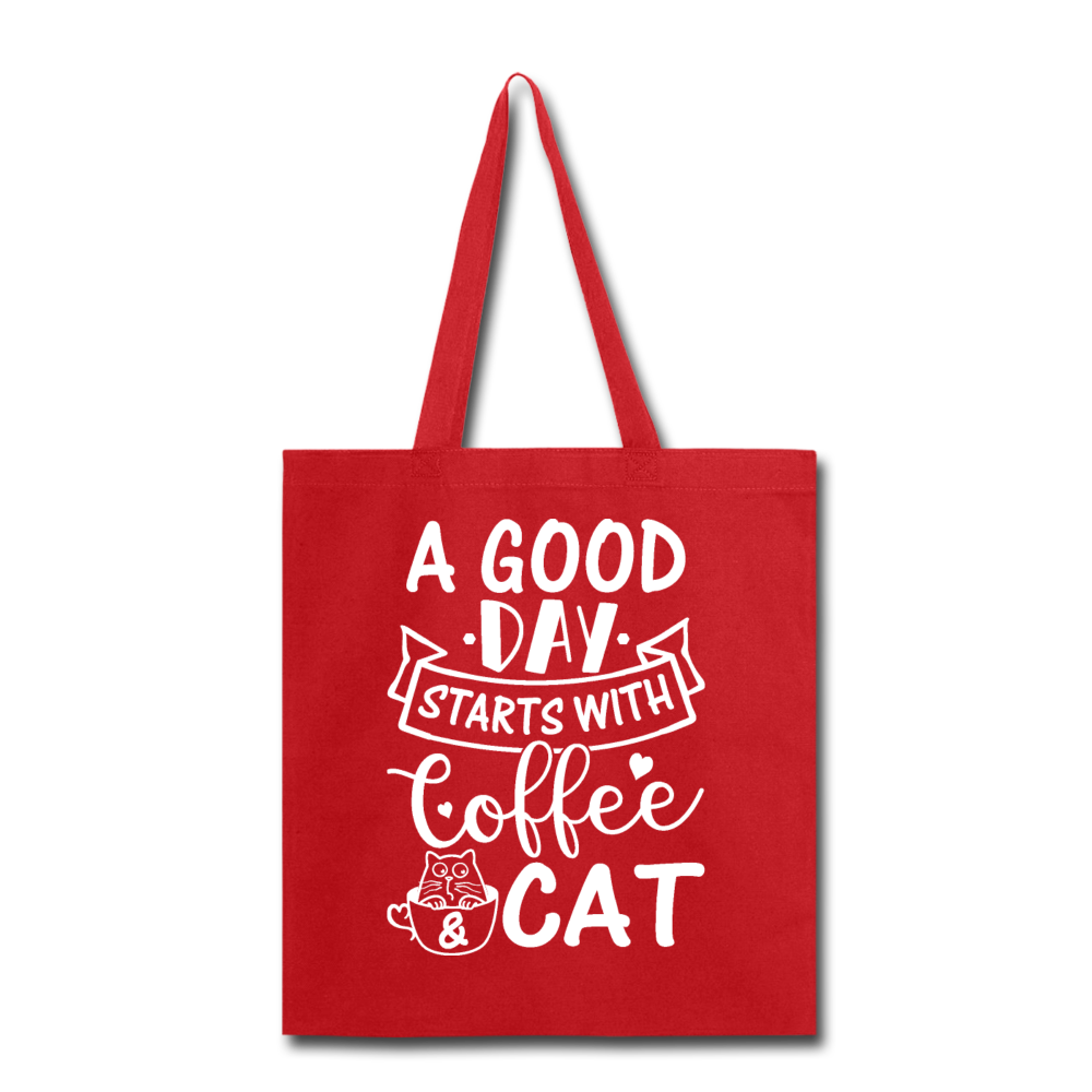 A Good Day - Coffee - Cat - White - Tote Bag - red