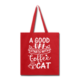 A Good Day - Coffee - Cat - White - Tote Bag - red