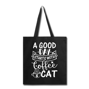 A Good Day - Coffee - Cat - White - Tote Bag - black