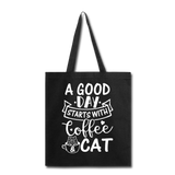 A Good Day - Coffee - Cat - White - Tote Bag - black