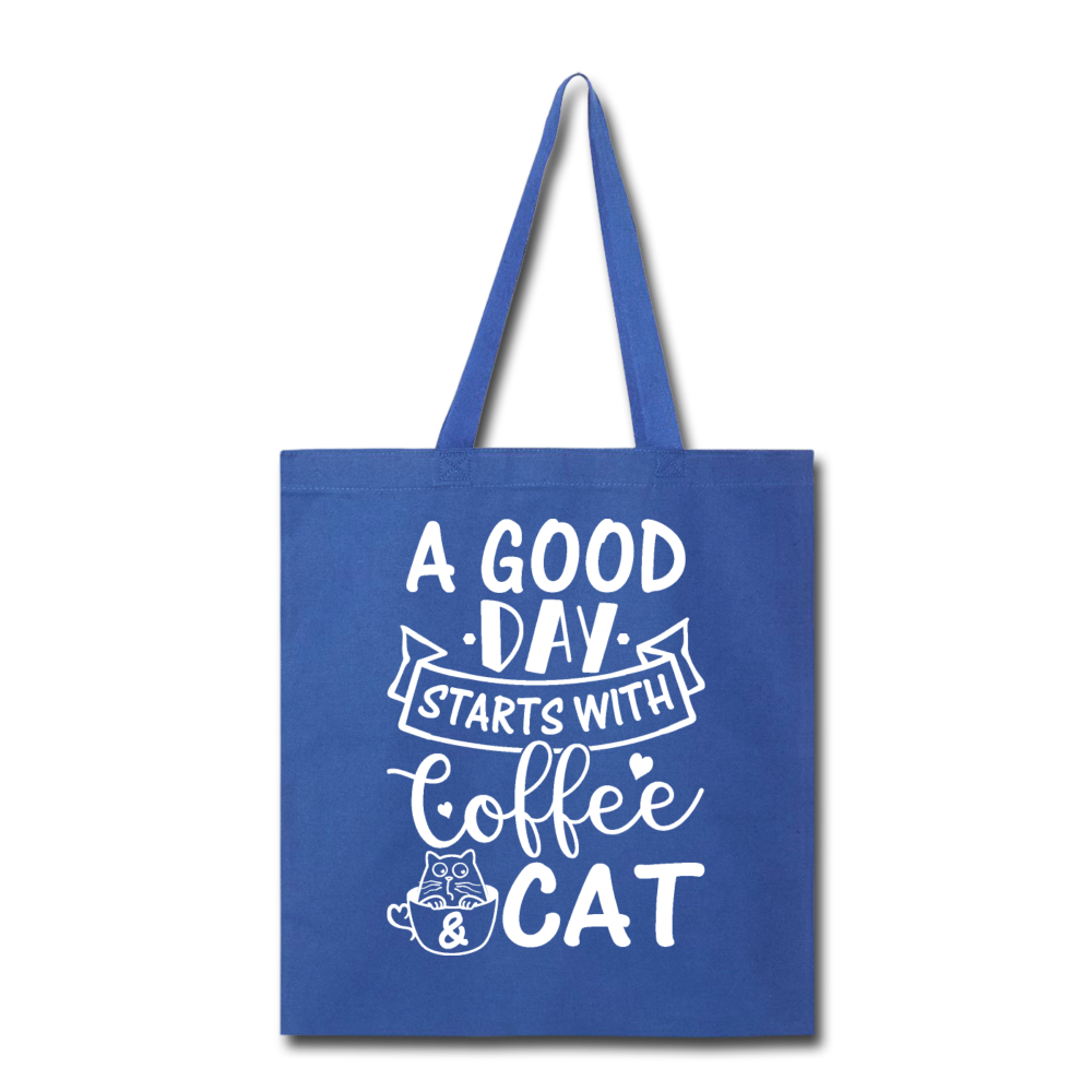 A Good Day - Coffee - Cat - White - Tote Bag - royal blue