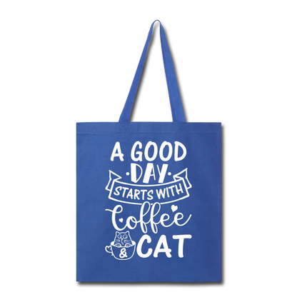 A Good Day - Coffee - Cat - White - Tote Bag - royal blue