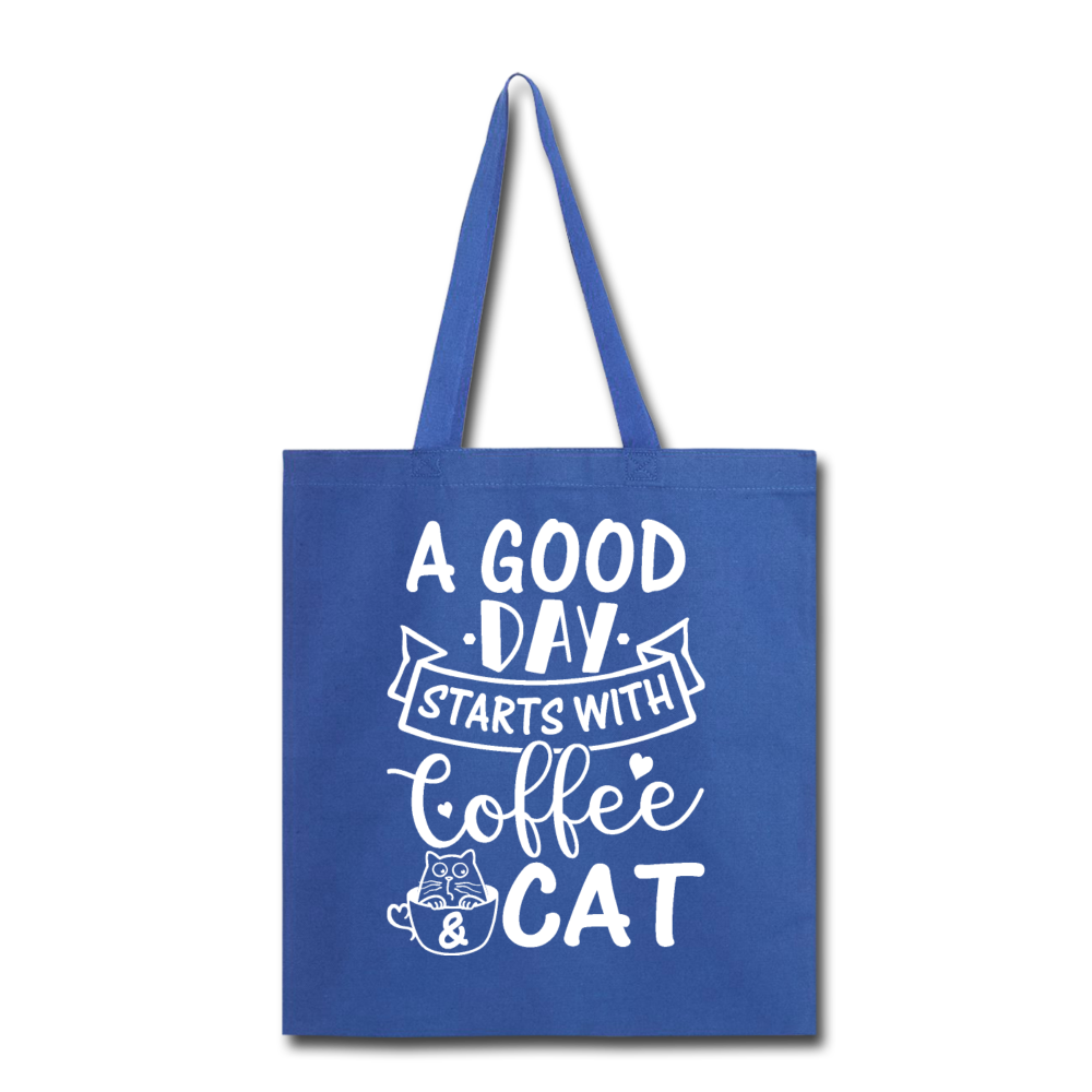 A Good Day - Coffee - Cat - White - Tote Bag - royal blue