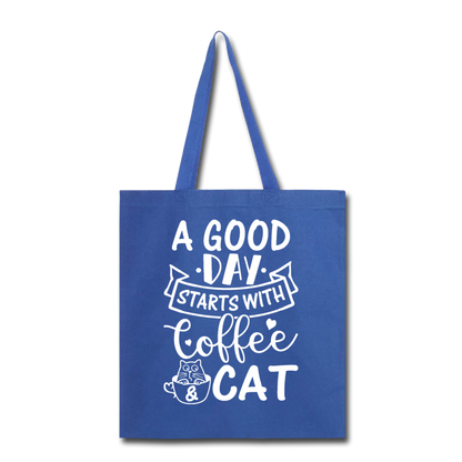 A Good Day - Coffee - Cat - White - Tote Bag - royal blue