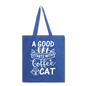 A Good Day - Coffee - Cat - White - Tote Bag - royal blue