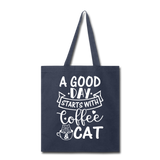 A Good Day - Coffee - Cat - White - Tote Bag - navy