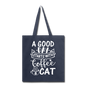 A Good Day - Coffee - Cat - White - Tote Bag - navy