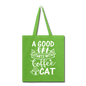 A Good Day - Coffee - Cat - White - Tote Bag - lime green