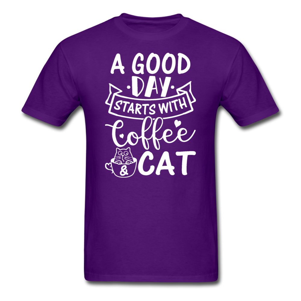 A Good Day - Coffee - Cat - White - Unisex Classic T-Shirt - purple