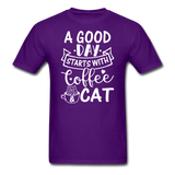 A Good Day - Coffee - Cat - White - Unisex Classic T-Shirt - purple